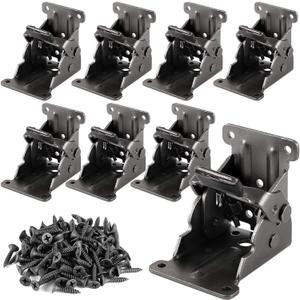HOZEON 8 Pack 2.68 x 2.48 x 2-1/8 inches Foldable Support Bracket, Heavy Duty Folding Brackets with 88 PCS Screws, Dark Bronze Lock Extension Support for Folding Table Legs, Bed Legs, Desk Legs