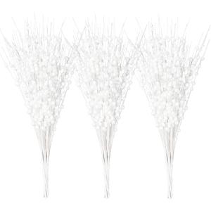 24 PCS Artificial Glitter Holly Berry Stem Ornaments Berry Picks Branches Glittery Bead Sticks for Christmas Tree Decorations Wreath Vase and Home Decor, White