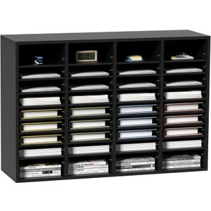 VEVOR Wood Literature Organizer, 36 Compartments, Mailboxes Slot with Removable Shelves, File Sorter for Office, Home, Classroom, or Mailrooms Organization, Black