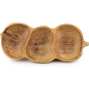Tapeera 3 Compartment Serving Bowl - Wooden Divided Serving Tray - Peanut Shaped Bowl - Key Bowl - Candy Bowl - Section Serving Platter - Candle Tray - Snack Bowl Partition Dish - Pistachio Bowl