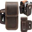 Leather Multitool Sheath for Belt, Multitool Holster with Belt Clip for Men, Pocket Organizer for Work, Fits for Leatherman, SOG, Gerber Tools (Medium, Brown)