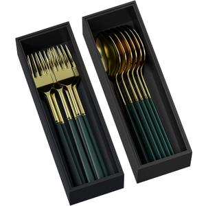 Kitchen Drawer Organizer Bins, Black Bamboo Drawer Organizer Stackable for Silverware, Utensils, Cutlery, Flatware, Junk Drawer, Dresser, Bathroom, 9" x 3" x 2.5" (Set of 2)