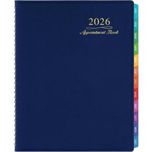 2026 Appointment Book/Planner - Weekly Appointment Book 2026, January - December 2026, 8.26"x 11.4", Daily/Hourly Planner with Tabs, 15 Minutes, Wirebound - Blue