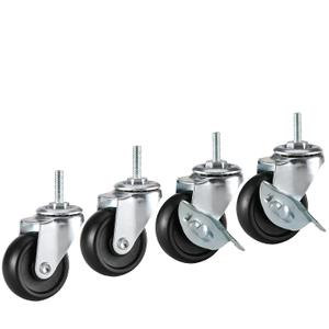 2 Inch Caster Wheels for Wire Shelving, 1/4 Inch Threaded Stem, Set of 4 - Heavy Duty Rubber Industrial Replacement Wheels