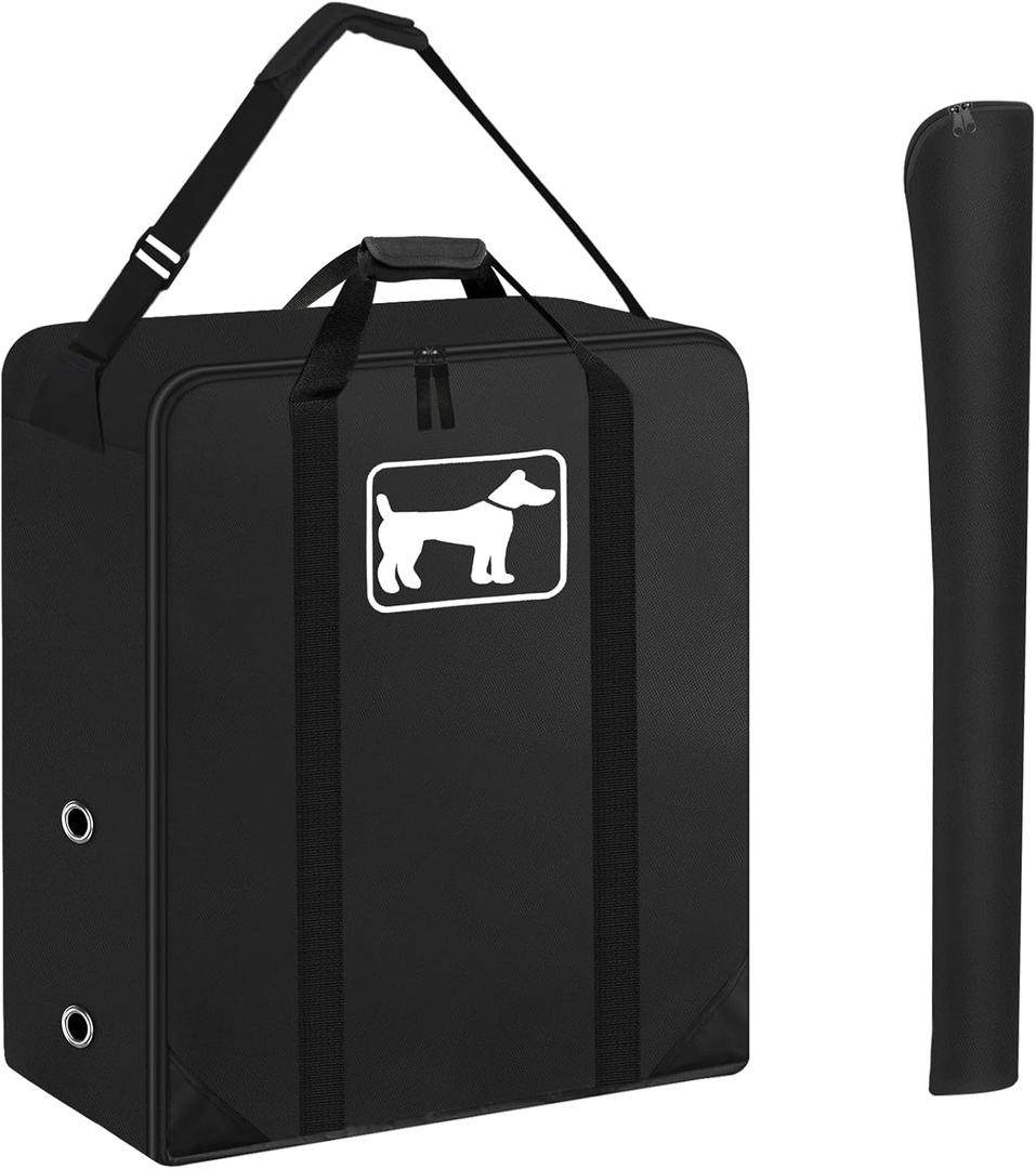 SIRUITON Dog Playpen Storage Bag Fits 32" H 8 Panels and 9 Stakes, Heavy Duty 600D Oxford Fabric Suitable for Foldable Exercise Pet Playpen, Dog Fence Travel Bag with Reinforcing Plate & Shoulder (Black)