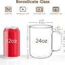 Glass Coffee Mugs, 24 oz Ice coffee cups, Large Clear Tea Cups Set of 2, Glass Mugs with Handles, Glass Cups for Latte, Cappuccino, and Tea