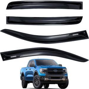 AUXKO Rain Guards for Ford Ranger 2024 2025 XL XLT Lariat Raptor, Window Vent Visor Accessory - Tape-On Rain Guard Window Visors for Ford Ranger, Truck Side Window Wind Deflectors & Visors Smoke Black