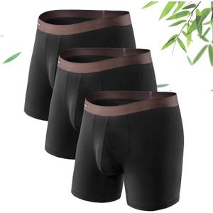 DAVID ARCHY Mens Underwear Wicking-Moisture Cooling Rayon Made From Bamboo Boxer Briefs with Support Pouch Fly 4 or 7 Pack (Large, Black - 6.5" in 3 Pack No Fly)
