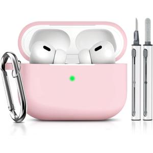 for AirPods Pro 2 Case Cover with Cleaning Kit, Soft Protective Case for Airpod Pro for Men and Women, Compatible with AirPods Pro 1/2 Gen, Wireless Charging Support with Keychain - Light Pink