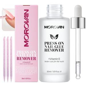 2 x Morovan Press On Nail Glue Remover: Quick Gentle Press-On Nail Remover Odorless No Acetone Removal Artificial Fake False Nails - Enriched with Cuticle Oil and Vitamin E DIY at home