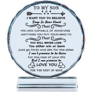 YWHL Son Gifts from Mom Dad Inspirational Birthday Gift Crystal to My Son Adult Teen Boys Present for Back to School Graduation Valentine for Sons