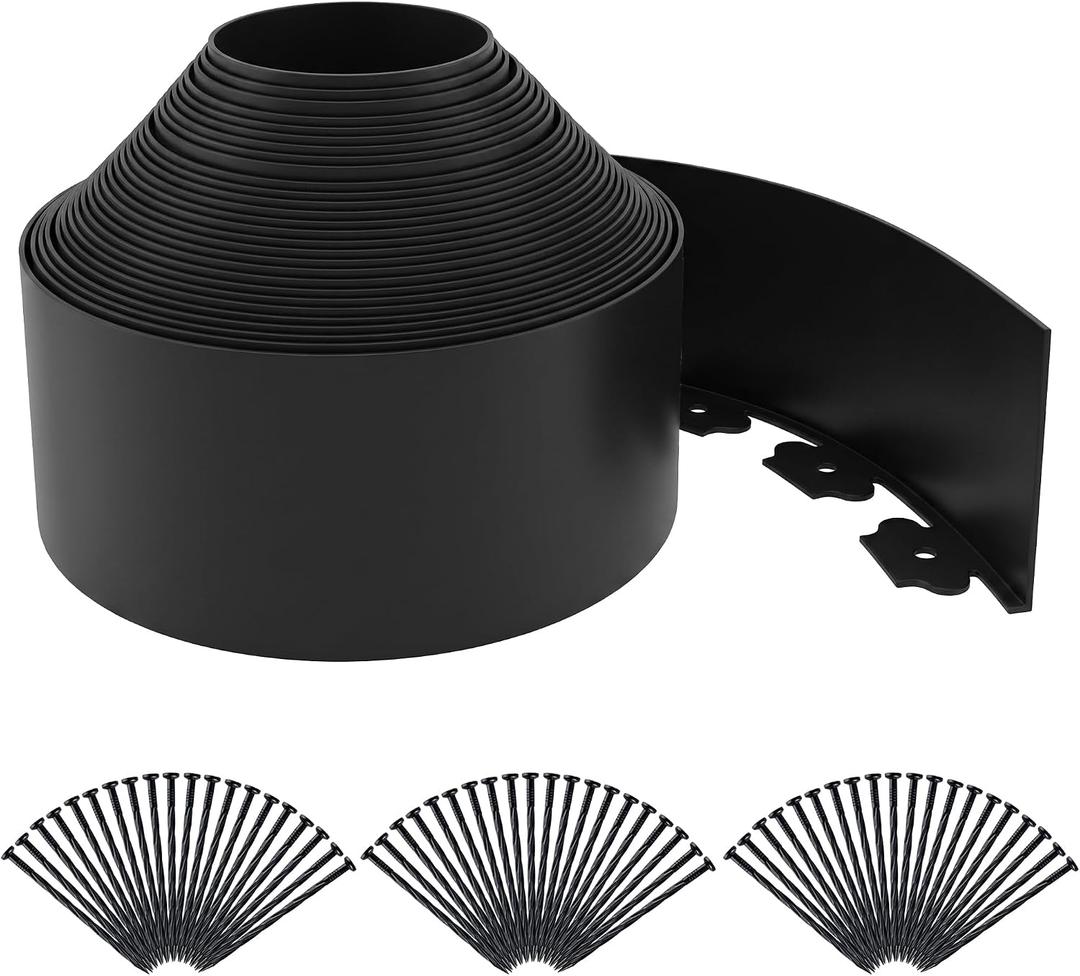 Quibbay 6.29" x 100' Landscape Edging Garden Edging Borders, Flexible Lawn Edging Kit with 150 Stakes, Plastic Landscaping Edging DIY for Yard Garden Tree Flowerbeds Grass Paver Pathway, Black