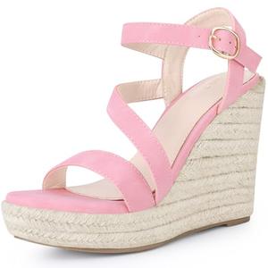 Allegra K Women's Wedges Heels Platform Strappy Ankle Strap Espadrilles Pink Wedge Sandals 7 M US
