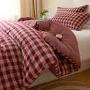 Cyusri Cotton Plaid King Comforter Set - Soft Lightweight Bedding 3 Pieces Dyed Bed Set with 2 Pillow Shams,Reversible All Season Farmhouse Down Alternative(King Size 104"x90" Retro Red)