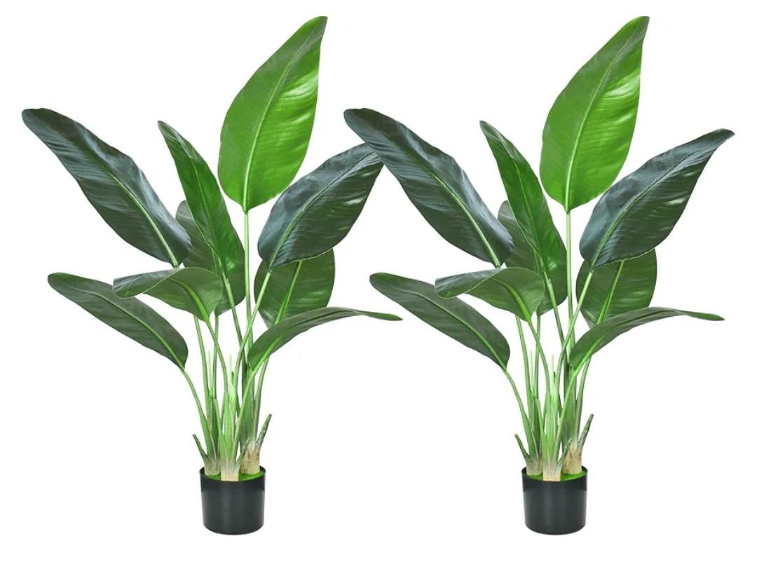 2Packs 4FT Artificial Bird of Paradise Plant,Faux Palm Tree Potted Plant with Real Touch Leaves,Fake Trees for Home Living Room Office Indoor Outdoor Decor(4 FT-2Packs)