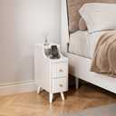 Narrow Nightstand with Drawers7.9" Slim Solid Wood Bedside Table with Open Shelf & Cable HoleSmall End Tables for Small SpacesWhite Side Tables Bedroom & Dorm