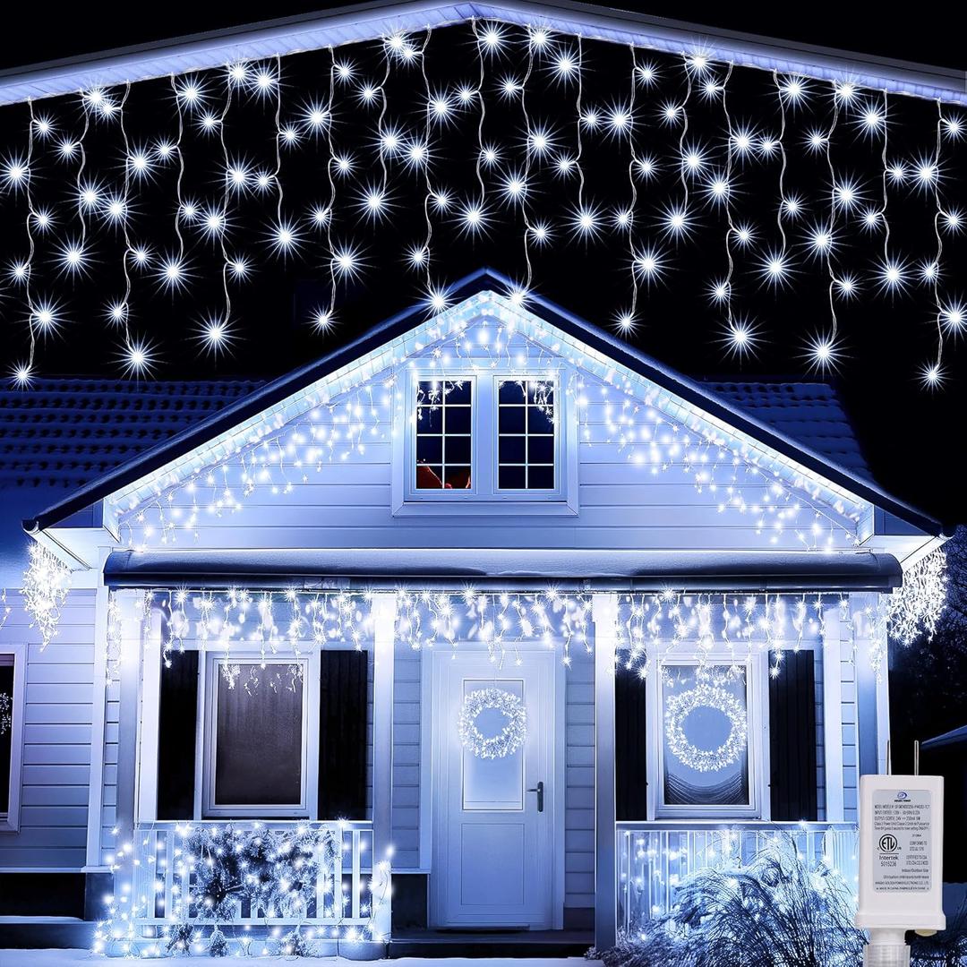 Joomer Christmas Icicle Lights - 19FT Outdoor String Lights Waterproof, 8 Modes Timer Connectable Plug-in String Light for Christmas Party, Eaves, Roofs, Xmas Decorations (White)