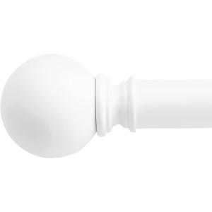 NICETOWN Single Drapery Curtain Rod Set with Chic Round Finials/Ball Caps, 1 1/8 inch Diameter Adjustable Length 72 to 144" Length for French Door, Matte White