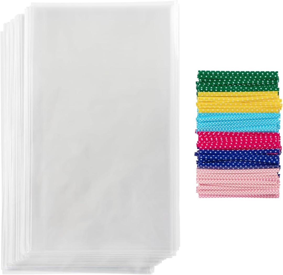 Prestee 200 Pack Clear Cellophane Bags for Favors - Transparent Goodie Bags for Birthday Party, 6x10 Inch Clear Bags with 4-Inch Twist Ties - Candy, Treat, Cookie Bags for Gift Giving