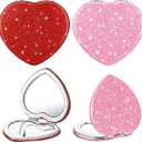 Geelin 6 Pcs Valentine's Day Heart Compact Folding Mirror Galentine Double Sided Mini Vanity Mirror Portable Travel Makeup for Purse Cute Glitter Cosmetic Looking Glass for Women Mom (Red)