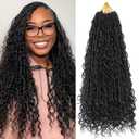 Goddess Locs Crochet Hair 9 Packs 24 Inch Bohemian Human Hair Mixed Synthetic Boho Faux Locs Crochet Hair for Black Women (24Inch,1B)