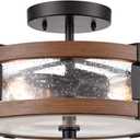 Farmhouse 2-Light Ceiling Light Fixture, Semi Flush Mount Ceiling Light with Seeded Glass Shade, Rustic Retro Ceiling Lamp for Kitchen Hallway Entryway
