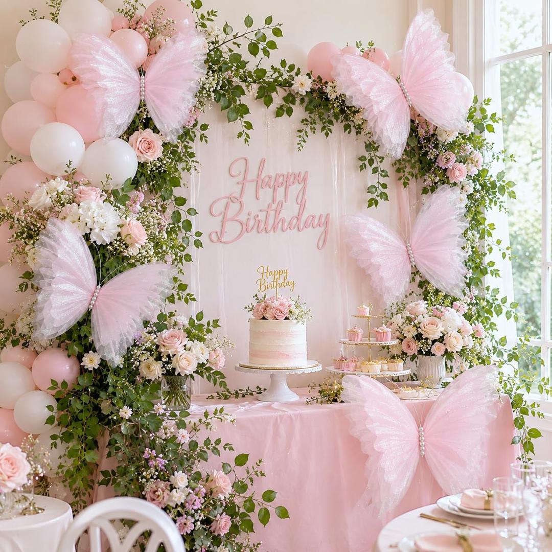 8 Pcs Large Butterfly Decorations, 3D Pink Silk Butterflies Wall Decor, 20 Inch Big and 12 Inch Small Hanging Butterflies for Birthday Party, Baby Shower, Wedding, Nursery and Centerpieces