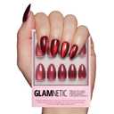 Glamnetic Press On Nails - Ruby Slipper | Deep Red Sparkly Short Almond Fake Nails with a Velvet Finish, Salon Quality | 15 Sizes - 30 Nail Kit with Glue