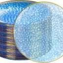 DaYammi 100PCS Blue and Gold Plastic Plates - 10 inch Clear Blue Gold Dinner Plates - Hammer Pattern Design - Fancy Disposable Plates - Heavy-Duty Party Plate for All Occasions