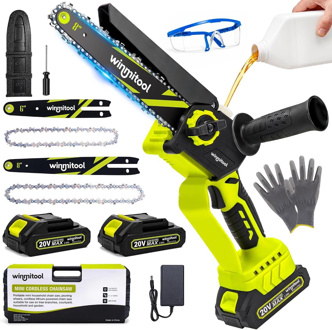 Mini Chainsaw Cordless, 8 Inch & 6 Inch Electric Chainsaw with 2 Batteries, 1000W Brushless Handheld Power Chain Saw, Small Tree Saw for Trimming Wood Cutting, Lightweight Garden Tools Gift