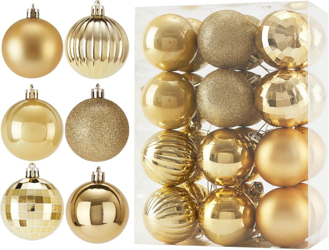 Christmas Ball 24ct 2.36 Inches Gold Mini Xmas Hanging Ornaments for Trees Wreath Garland Wedding Party Home Office Shop Decorations