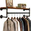 WEBI Wall Mounted Clothes Rack with Shelf,36" Industrial Pipe Clothing Rack with Shelf with Hanging Rod,Heavy Duty Iron Garment Rack Bar,Retail Display Clothes Rod for Laundry Room,Closet,Black