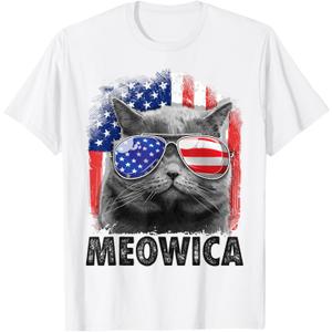 Cat 4th of July Shirts Meowica Merica Men USA American Flag T-Shirt (Small)