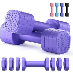 Zempox Adjustable Dumbbell Set of 2, 4 in 1 Free Weights Dumbbells Set for Women, Hand Weights for Women at Home, Each 2lb 3lb 4lb 5lb with TPU Soft Rubber Handle for Home Gym Exercise Training Aquatic Fitness Equipment (Purple)