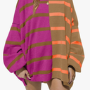 Fisoew Womens Striped Pullover Sweater Crew Neck Long Sleeve Knitted Color Block Casual Loose Lightweight Sweaters for Women XL