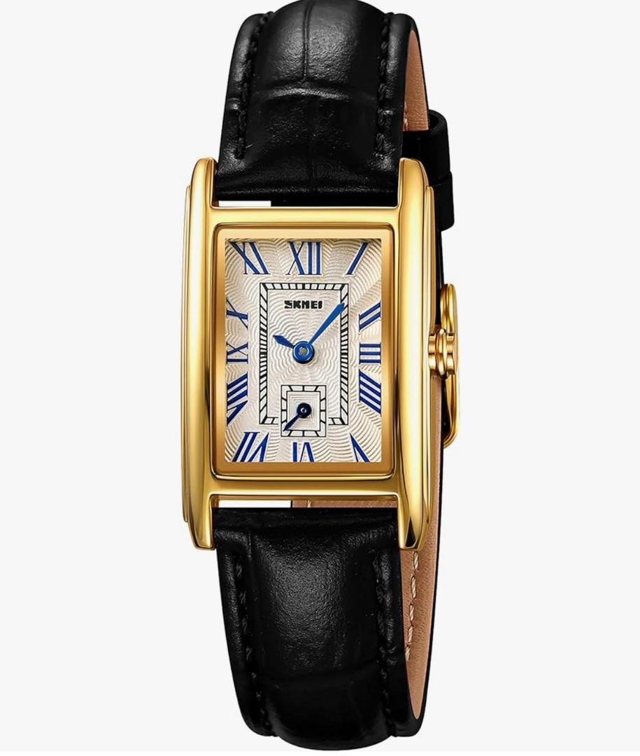 FANMIS Vintage Women's Rectangle Wristwatch Classic Ladies Analog Quartz Watch Ultra-Thin Ladies Bangle Bracelet Watch Female Business Dress Watches with Leather Strap