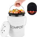 Vipush Compost Bin with Lid Small Countertop Compost Bin includes Inner Liner & 3 Charcoal Filters, White