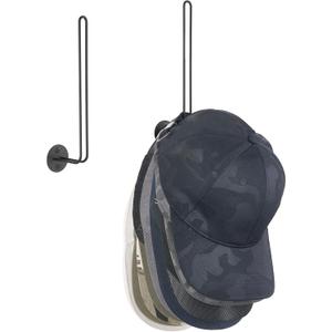 Mkono Hat Organizer for Baseball Caps, Set of 2 Wall Hat Rack 7.9 Inches Space Saving Holds 40 Caps Modern L -Shaped Hat Hooks Wall Mount Hat Holder for Closet Bedroom Storage, Medium, Black