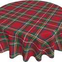 Christmas Plaid Round Tablecloth 60 Inch Green Red Xmas Buffalo Checkered Winter Holiday Theme Decorative Table Cloth Seasonal Rustic Farmhouse for Indoor Party Kitchen Dinner Picnic Decor