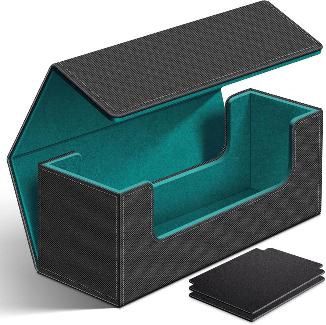 Homthy 600 Card Deck Case for Trading Cards, Leather Magnetic Closure Commander Storage Box Fit for Sports Cards, Game Card Standard Cards (Cyan) Homthy 600 Card Deck Case for Trading Cards, Leather Magnetic Closure Commander Storage Box Fit for Sports Cards, Game Card Standard Cards (Cyan)
