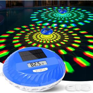 2026 Solar Pool Lights with Digital Pool Thermometer,Color Changing Floating Pool Lights that Float IP68 Waterproof,Hangable Solar Powered Floating Light for Pool Lighting Party Decor-1 PC