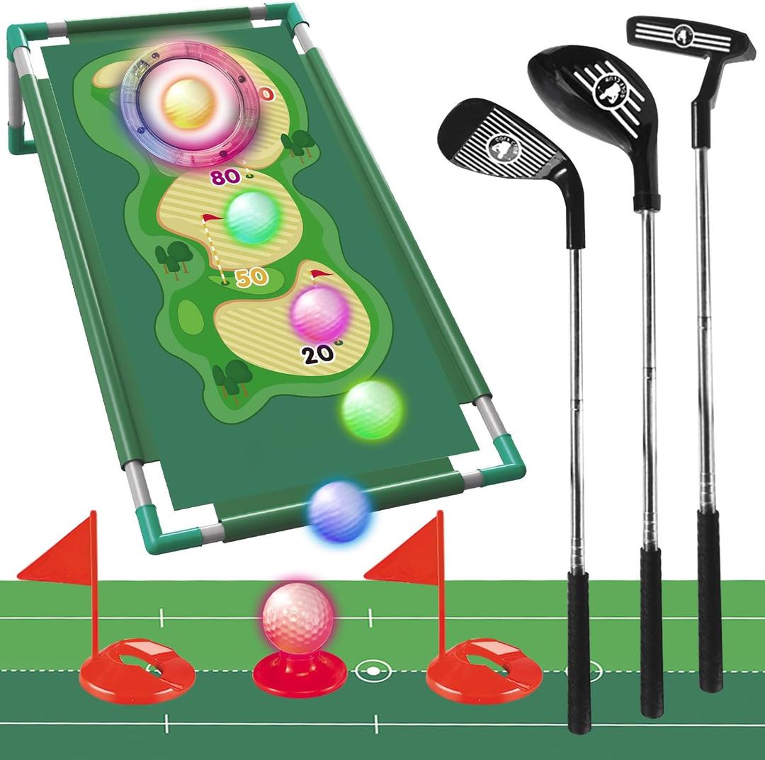OKYUK Kids Golf Clubs Set, Golf Game with Golf Cornhole, 10 Golf Ball, 3 Golf Club, Upgraded Outdoor Indoor Exercise Game for 3 4 5 6 7 8 9 Year Old Boys Girls