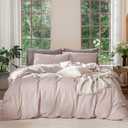 MooMee Bedding Duvet Cover Set 100% Washed Cotton Linen Like Textured Breathable Durable Soft Comfy (Heathered Greyish Pink, Queen 90"x90")