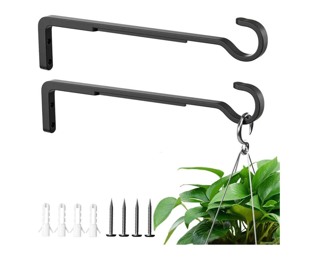 10 Inch 2 Pack Black Heavy Duty Outdoor Plant Hangers for Hanging Baskets, Iron Hanging Plant Brackets for Hanging Plants Outside, Metal Plant Hooks Plant Wall Hooks for Hanging Lantern, Bird Feeder