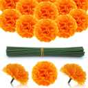 Hananona 101 Pcs Marigold Flower Heads Bulk, Silk Marigolds with Stems Artificial Mexican Flowers for Diwali Day of The Dead Dia De Los Muertos Ofrenda Decor (Orange)
