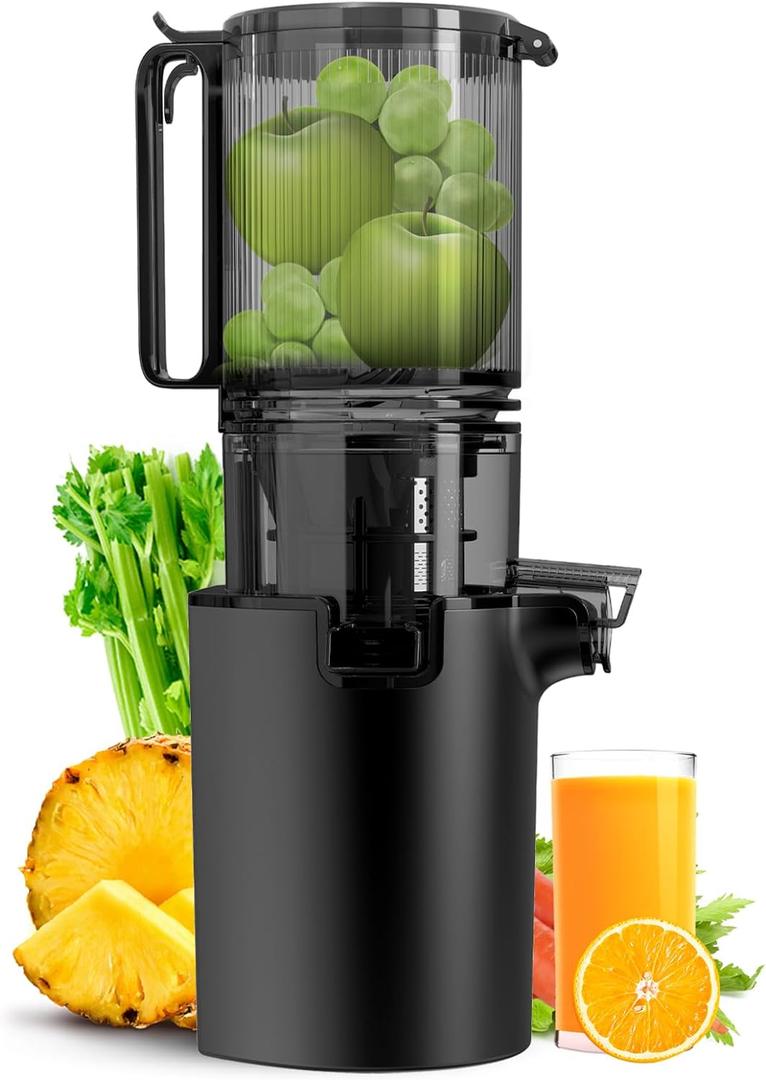 Cold Press Juicer, 5.4" Wide Feed Chute Juice Extractor Machine with 400W, High Juice Yield, Slow Masticating Juicer for Whole Vegetables & Fruits, Black