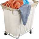 PLKOW Laundry Cart with Wheels 320L Large Rolling Laundry Cart for Commercial/Home, Rolling Laundry Basket with Steel Frame and Waterproof Lining, 9 Bushel, 32.3L x 19.7W x 30.7H Inch, Beige