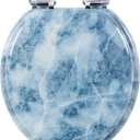 Angol Shiold Round Toilet Seat Molded Wood Toilet Seat with Quietly Close and Quick Release Hinges, Easy to Install also Easy to Clean (Round, Blue Marble)