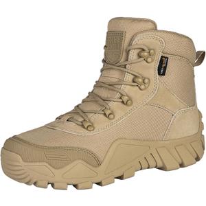FREE SOLDIER Men's Waterproof Hiking Boots Tactical Work Boots Outdoor Lightweight Military Boots(Tan, US 9.5)
