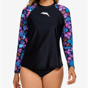 Halcurt Womens Long Sleeve Rash Guard Swim Top with Built in Bra UPF50+ Sun Protection Swim Shirts Quick Dry Swimsuit, Size 2XL
